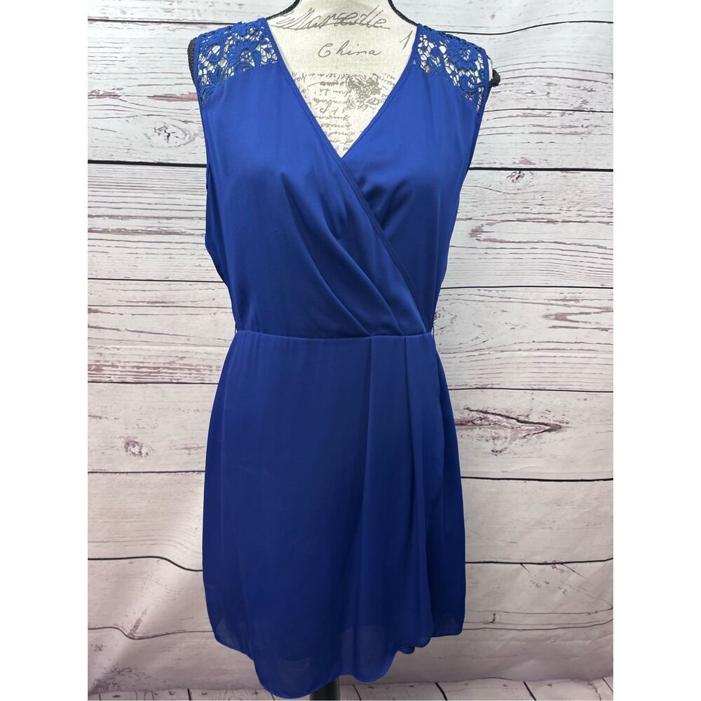 Uttam Boutique‎ Navy Blue Lace Shoulder Wrap Dress Size 10